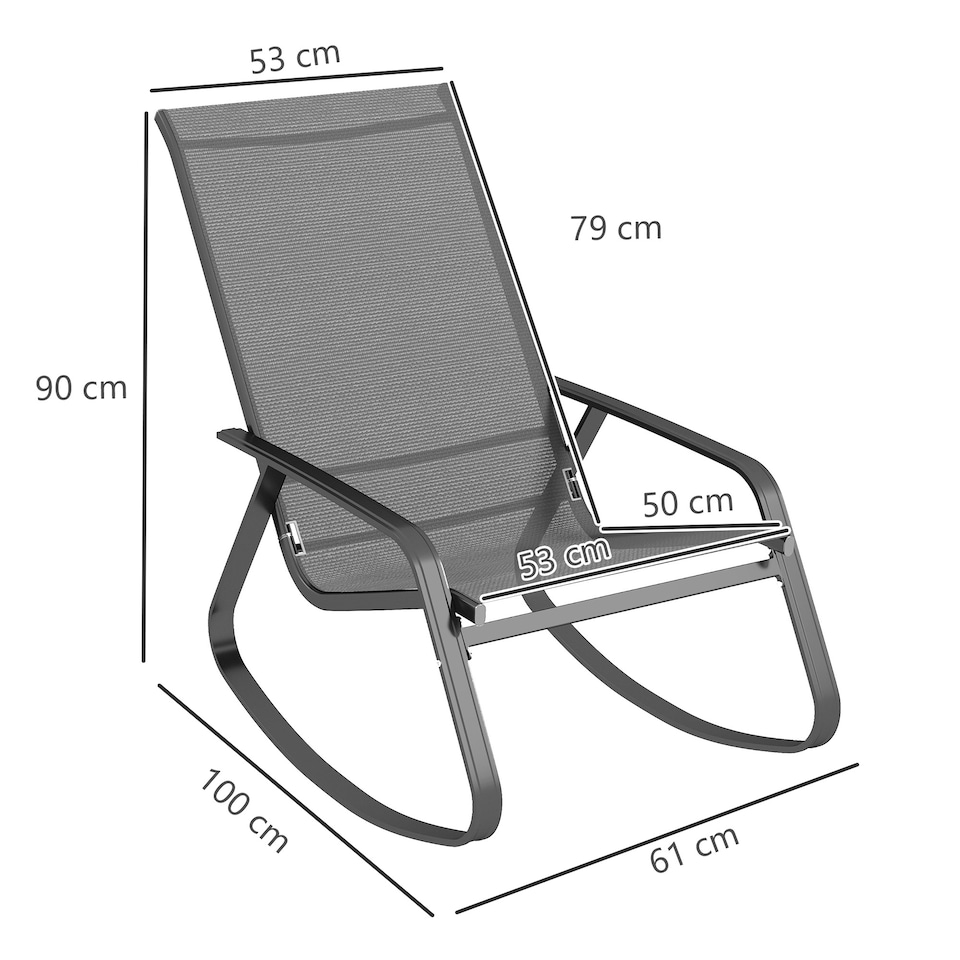 image 1 of Outsunny Garden Rocking Chair, Ergonomic Outdoor Rocking Chair with Armrests, High Backrest, Steel Frame Relaxing Rocker Armchair Seat for Patio, Balcony, Porch, Grey | Grey | Grey