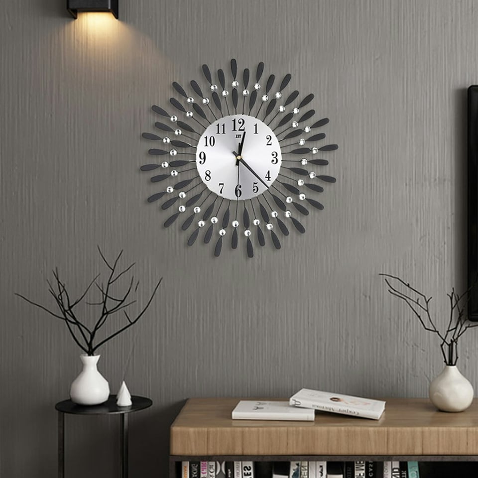 image 1 of Living and Home 3D Silent Drop-Shape Metal Wall Clock with Crystal | Multi