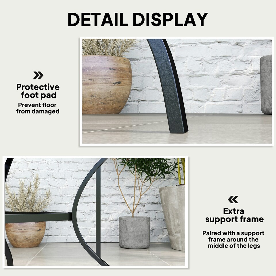image 1 of Outsunny Garden Table with Parasol Hole for Four, Slatted Metal Plate Top Black