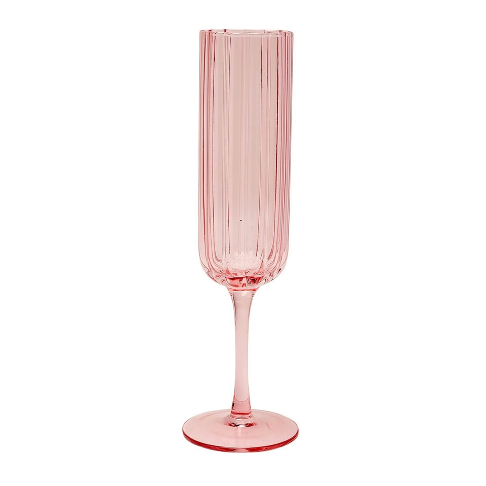 image 1 of Set of 2 Hestia Bright Pink Scalloped Glass Champagne Flutes