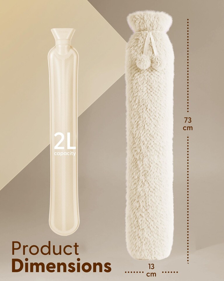 image 1 of Keplin Extra Long Hot Water Bottle 2 Litre Natural Rubber with Fleece Cover