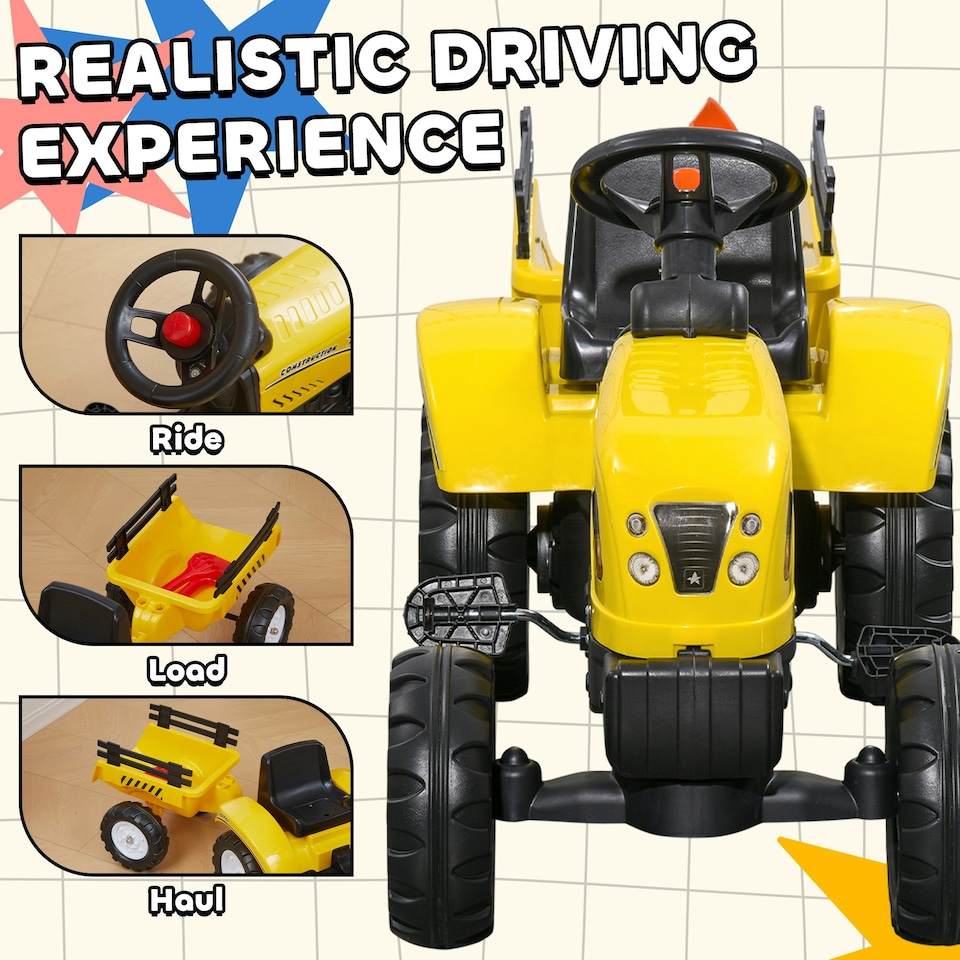 image 1 of HOMCOM Pedal Go Kart Ride on Tractor with Shovel & Rake Four Wheels Child Toy