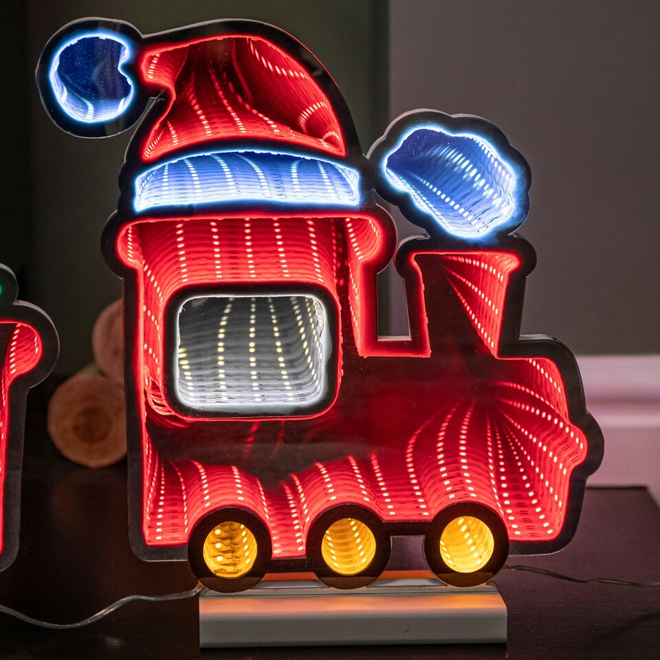 image 1 of 70cm Infinity Christmas Train with 2 Carriages on Wood Base and Multi-Coloured LEDs