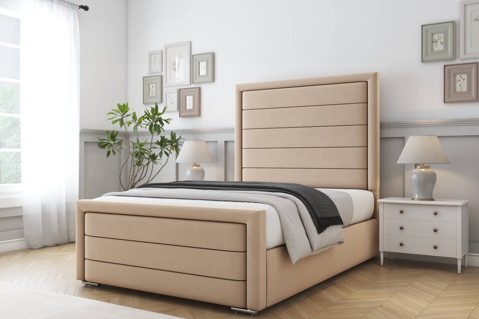 image 1 of Sloomy Ashford Pebble Plush Bed Frame With Mattress With 50" Upholstered Headboard 2'6 Small Single