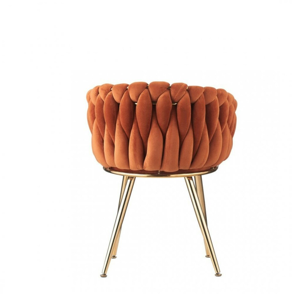 image 1 of Single Roma Knot Velvet Armchair with Gold Metal Legs, Modern Tufted Design for Living Room Orange