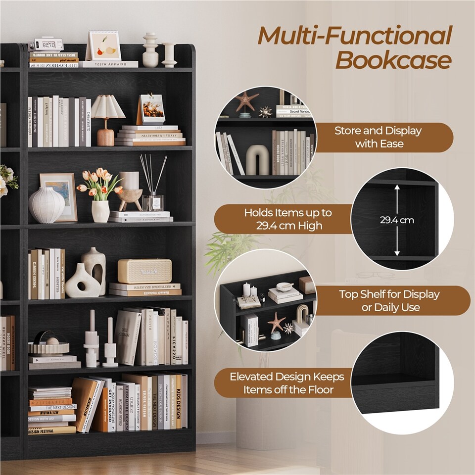 image 1 of Yaheetech 6-Layer Open Bookshelf with Top Open Compartment-Black