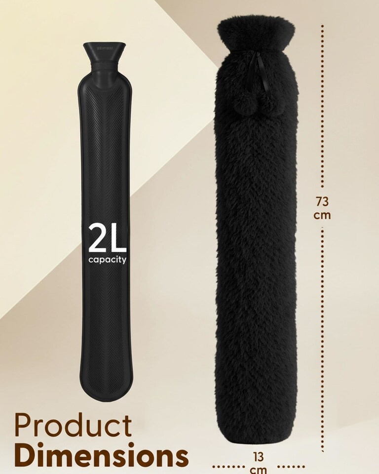 image 1 of Keplin Extra Long Hot Water Bottle 2 Litre Natural Rubber with Fleece Cover