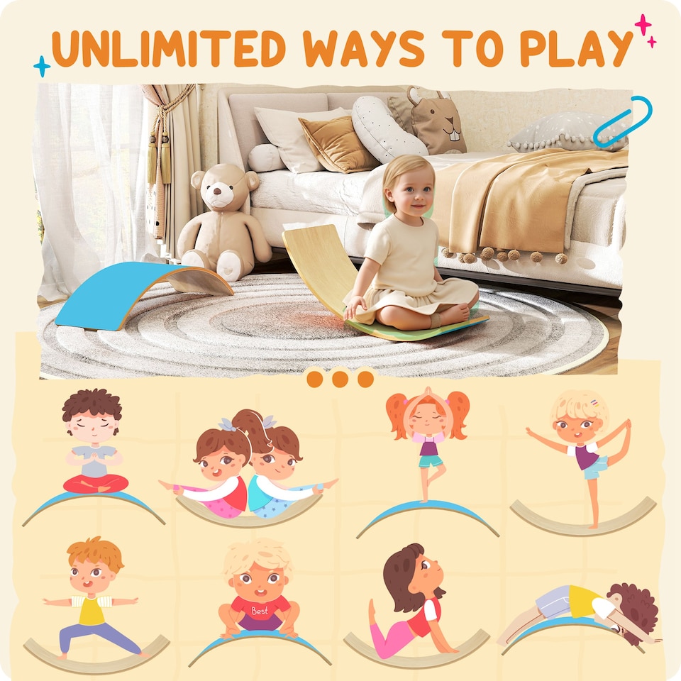 image 1 of AIYAPLAY Wooden Balance Board for Kids, Wobble Board with Felt, Blue