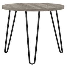 Owen Retro Round End Table in Distressed Grey Oak Grey | Grey Oak