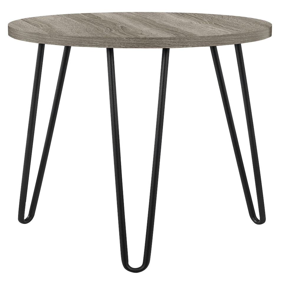 image 1 of Owen Retro Round End Table in Distressed Grey Oak Grey | Grey Oak