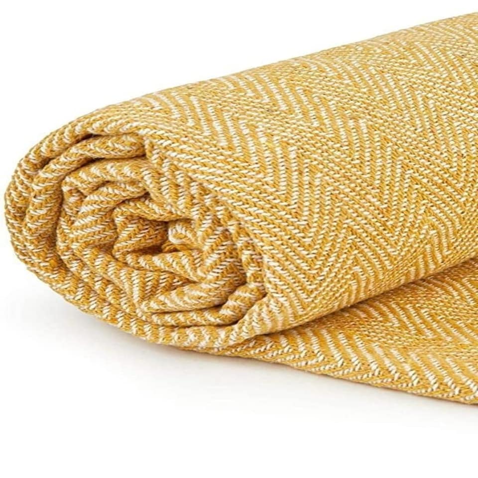 image 1 of Herringbone Throw 50 X 60"- Ochre