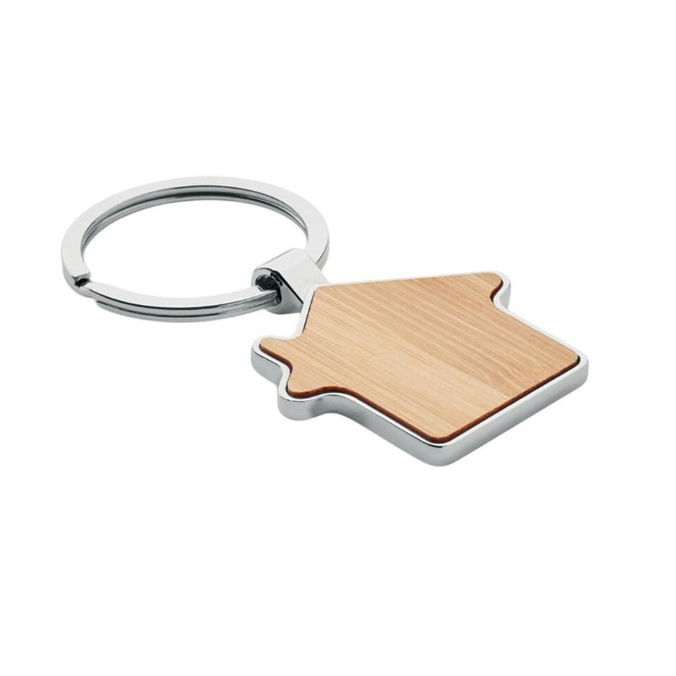 image 1 of MidOcean Burnie House Metal & Bamboo Keyring - Wood - One Size