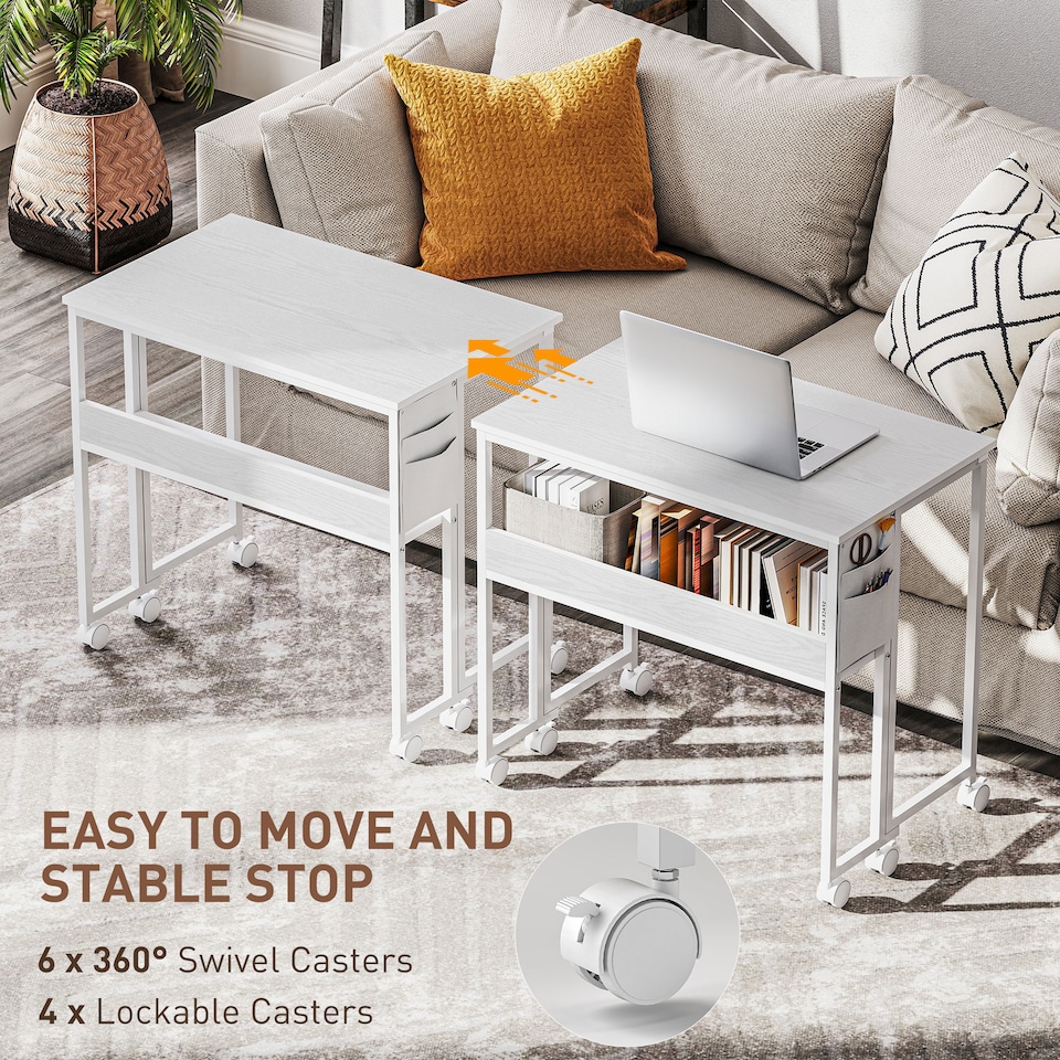 image 1 of HOMCOM 80 cm Foldable Computer Desk on Wheels for Small Spaces White