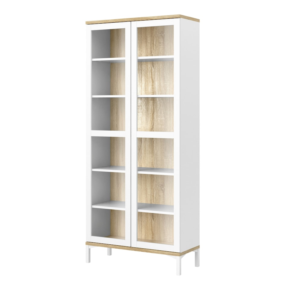 image 1 of Roomers Display Cabinet Glazed 2 Doors in White and Oak