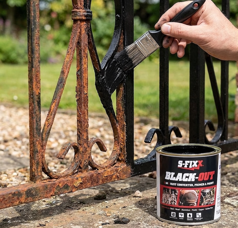 image 1 of S-FIXX BLACKOUT 3 in 1 RUST CONVERTER, PRIMER & PAINT 1LTR