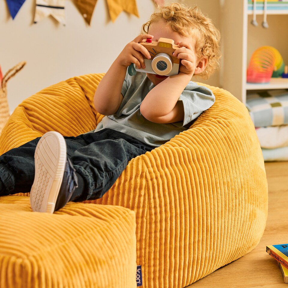 image 1 of icon Kids Kingston Cord Classic Bean Bag and Mini Square Footstool, Ochre