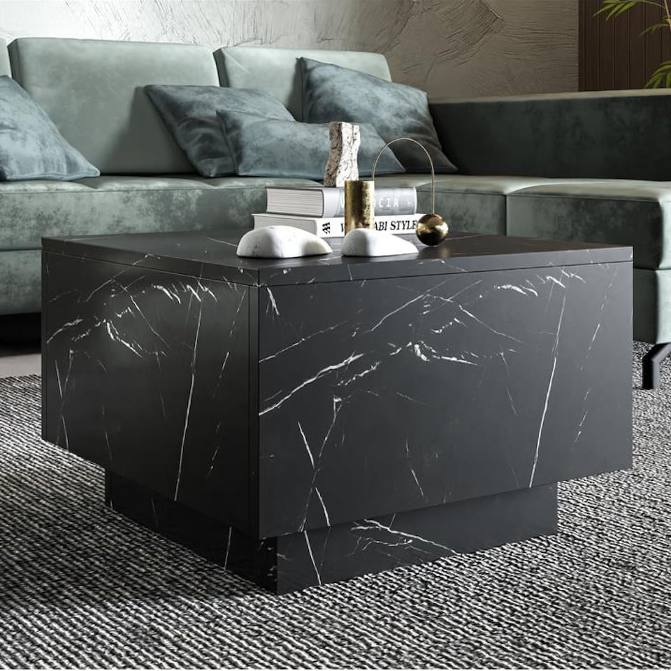image 1 of Moon Marble Coffee Table Lift Up Square Storage Lamp Table - Black 600x400mm