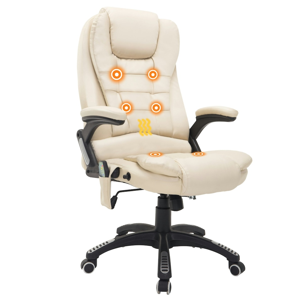 image 1 of HOMCOM Heated Vibrating Massage Office Chair with Reclining Function, Beige