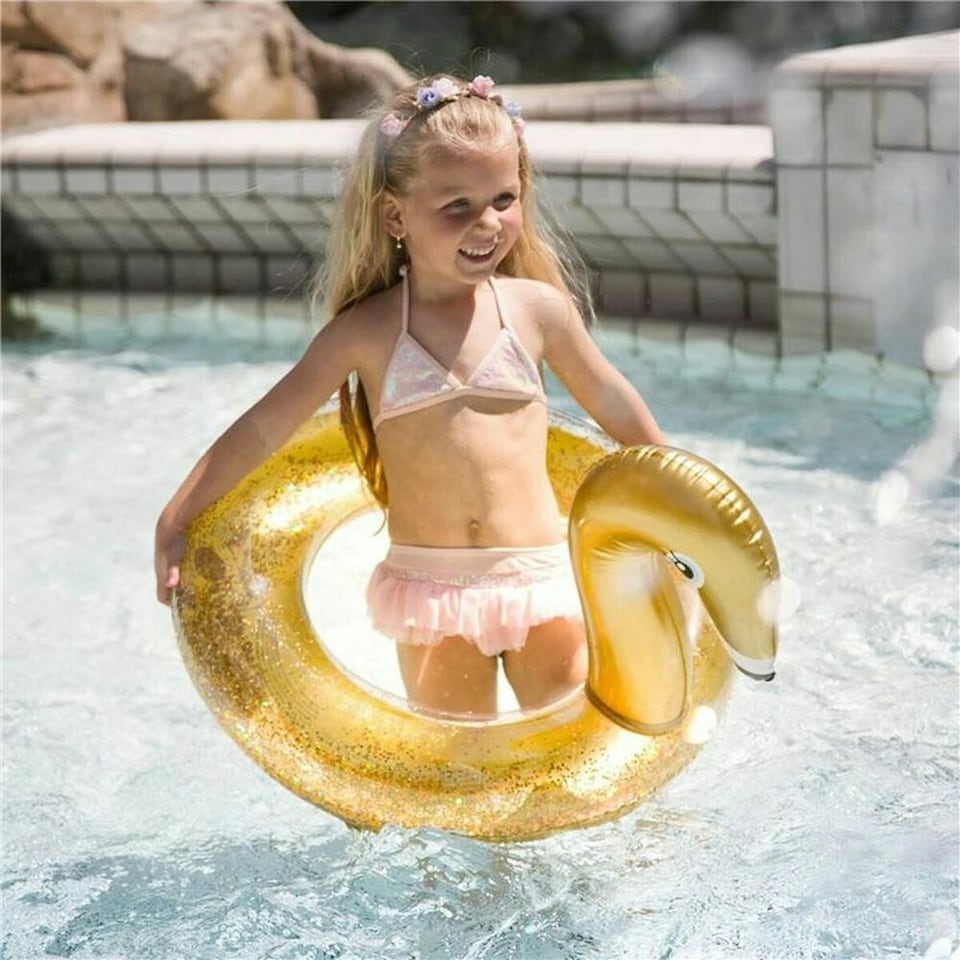 image 1 of Inflatable Pool Float Swim Essentials Swan Glitter