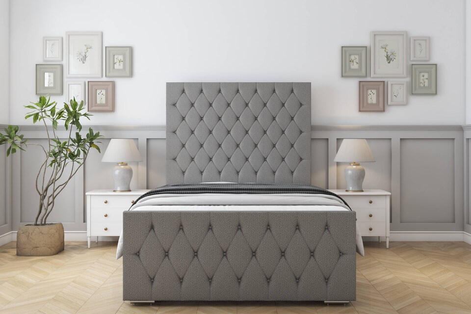image 1 of Sloomy Watson Pewter Dumfries Bed Frame With Mattress With 50" Upholstered Headboard 6' Super King