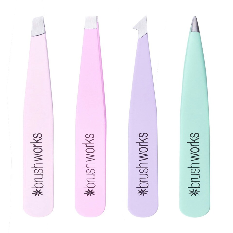 image 1 of Brushworks 4 Piece Combination Tweezer Set - Pastels