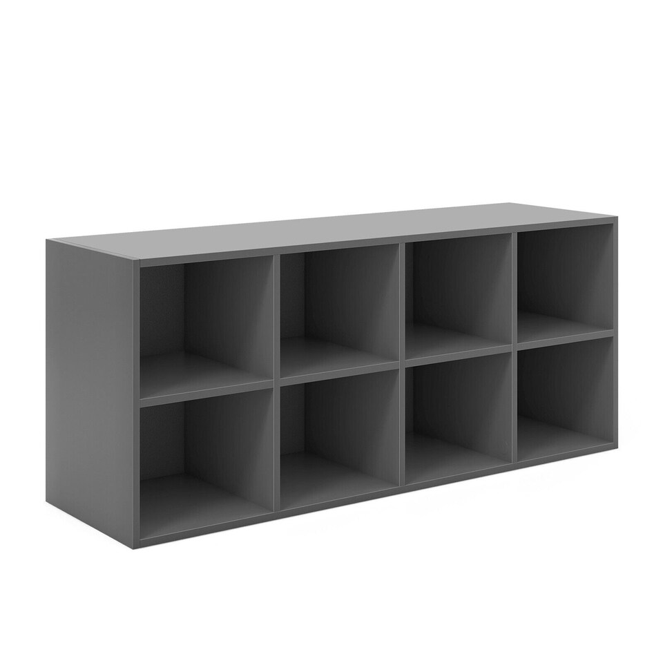 image 1 of COSTWAY 8 Grid Shoe Bench 2 in 1 Shoe Organizer Storage Grey Grey