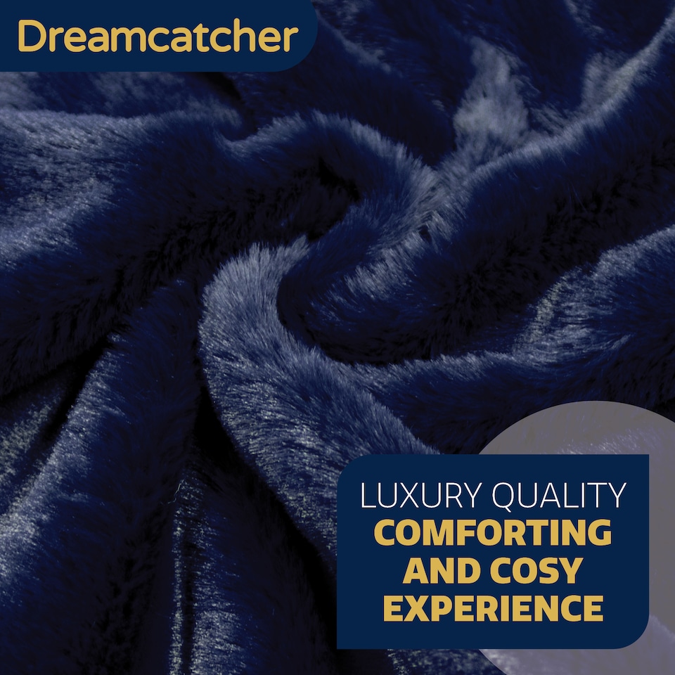 image 1 of Dreamcatcher Navy Blue Faux Fur Blanket Throw 160x130cm | Blue | Blue | 1