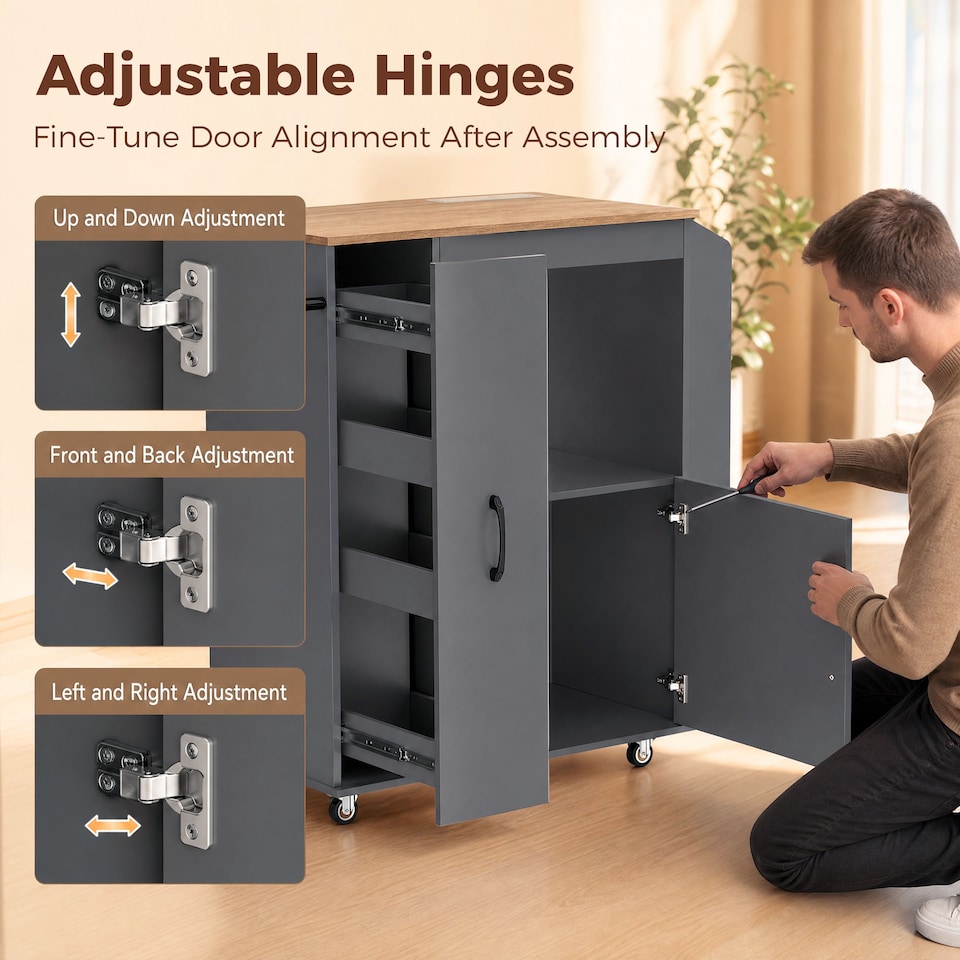 image 1 of HOMCOM Kitchen Trolley on Wheels, Rolling Kitchen Cart with Power Outlet