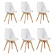 image 1 of Set of 6 Scandinavian Dining Chairs with Leather Cushions Solid Wood Legs White