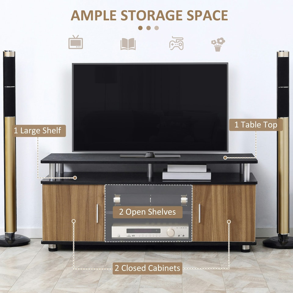 image 1 of HOMCOM TV Cabinet Stand Entertainment Center Media Console Storage Black, Walnut