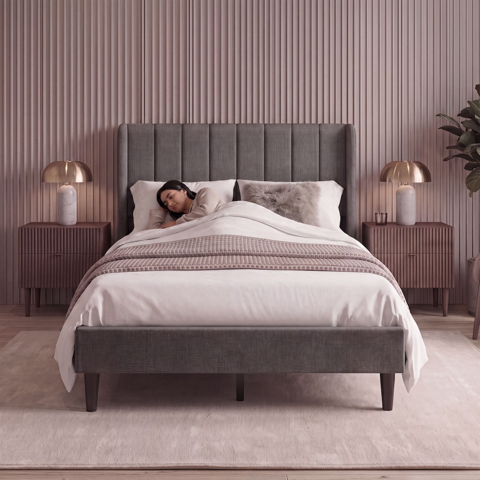 image 1 of Vida Designs Vianna Dark Grey Linen Fabric Bedroom Bed Frame - King Size