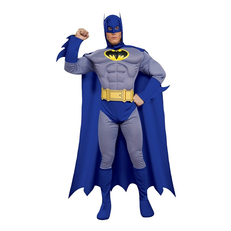 Batman Mens Deluxe Muscles Costume - Blue/Yellow - L L