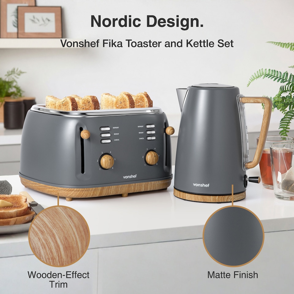 image 1 of Fika Grey Microwave Kettle Toaster Set, Fika Range, Grey