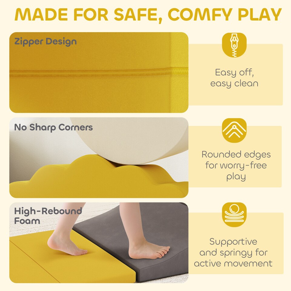 image 1 of AIYAPLAY Kids Soft Play Set, 7 Piece Foam Climbing Blocks, Yellow