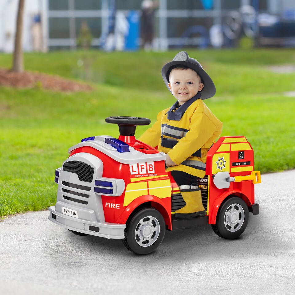 image 1 of AIYAPLAY Ride on Fire Truck, 12V Kids Electric Car with Sirens, Flashing Lights, Firefighting Tools, Music, Horn, Slow Start, Gift for Boys and Girls, Red