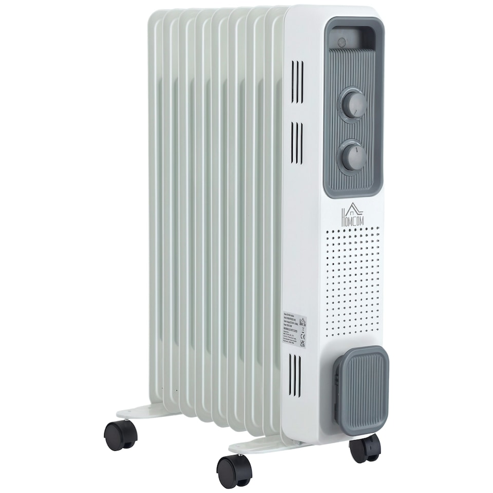 image 1 of HOMCOM Oil Filled Radiator Portable Heater W/ 9 Fin, 3 Heat Settings White