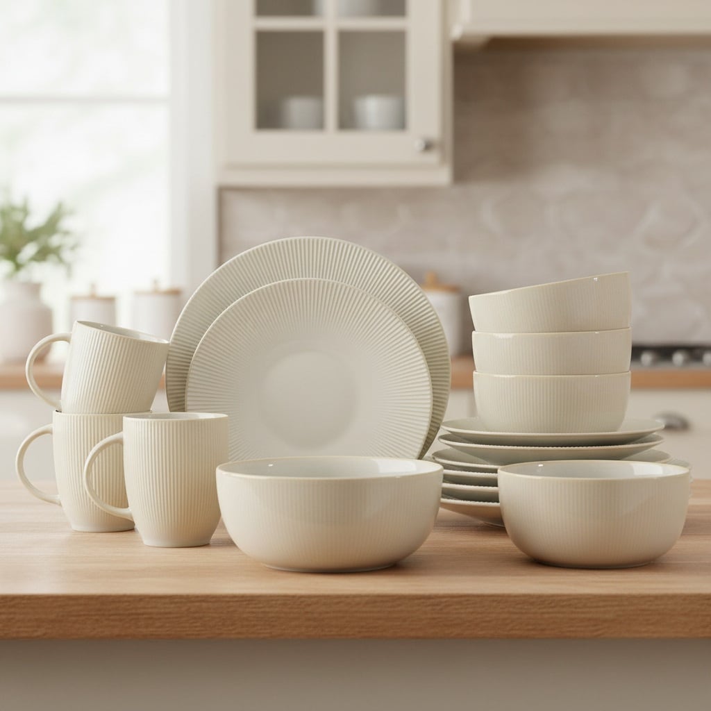 Waterside 16pc Reactive Glaze Cream Dinner Set