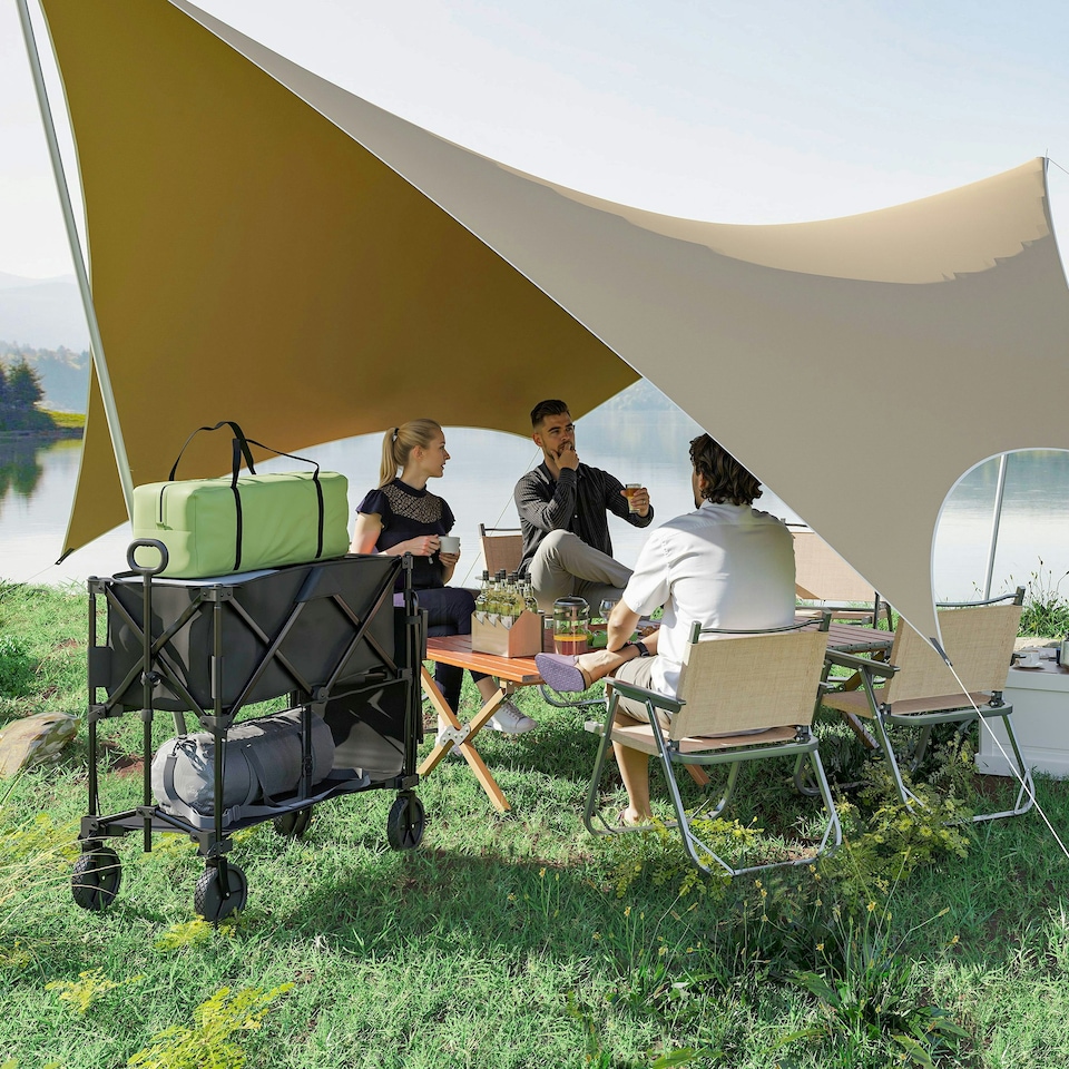 image 1 of Outsunny Double Decker Folding Trolley Cart on Wheels, 200KG Capacity Black