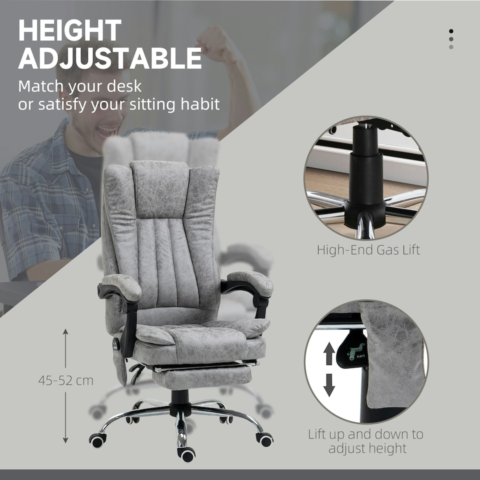 image 1 of Vinsetto 6-Point Vibrating Heat Massage Chair w/ Microfibre Upholstery Grey