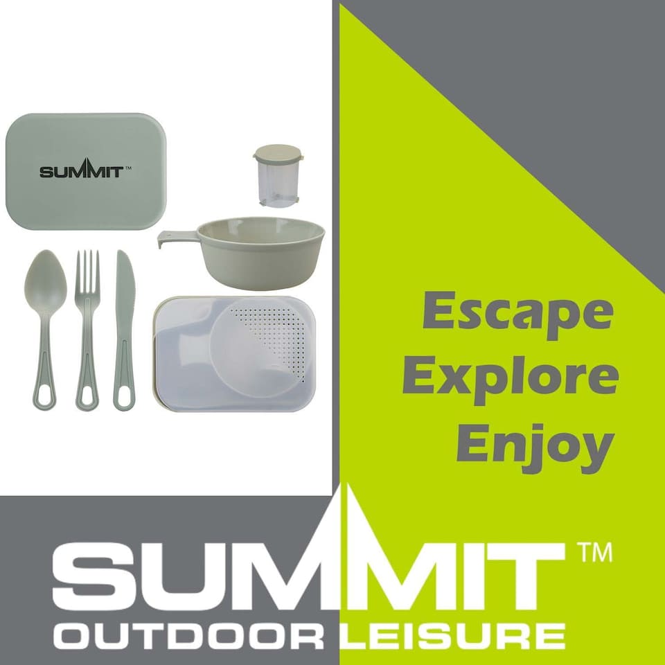 image 1 of vfm-estore Summit Mess Set Green - Cutlery, Chop Board, Spice Pot, Bowl & Mug
