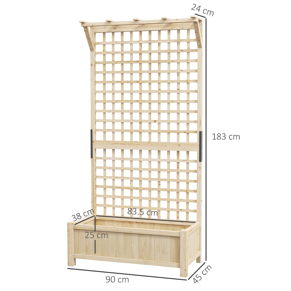 image 1 of Outsunny Wood Planter with Trellis for Climbing Plants Vines Planter Box Natural | Brown | Natural wood finish
