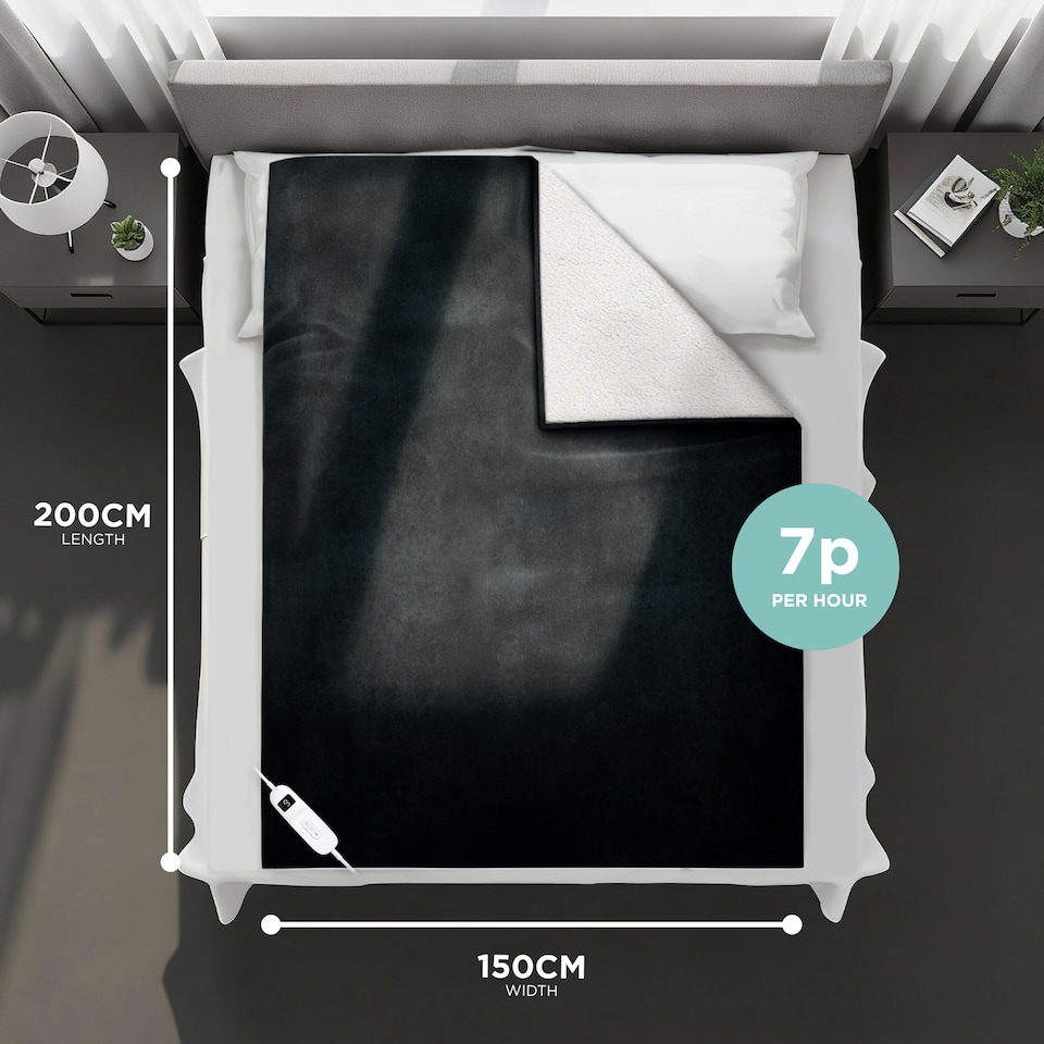 image 1 of DMD Heated Electric Throw Blanket, Fleece Sherpa, 9 Heat Settings & Timer, 150x200cm
