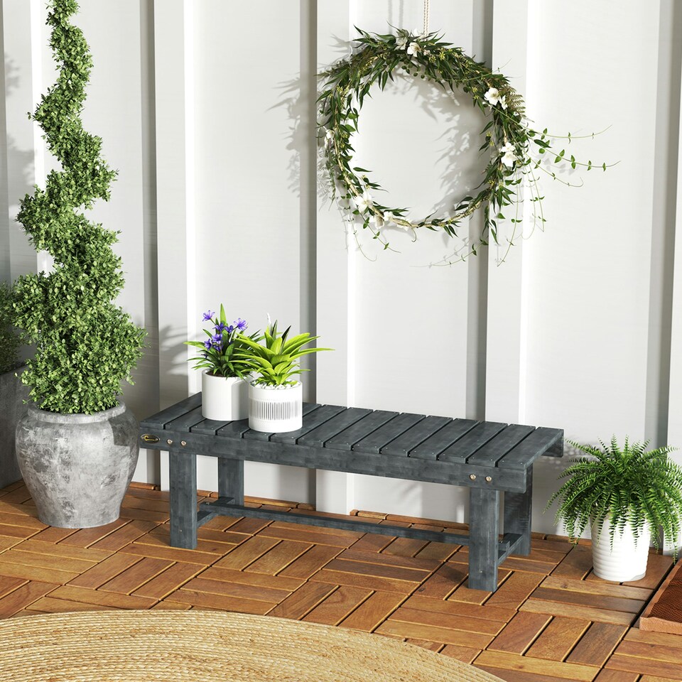 image 1 of Outsunny 1.1M Outdoor Garden Bench Patio Loveseat Fir Wood 2 Person Grey