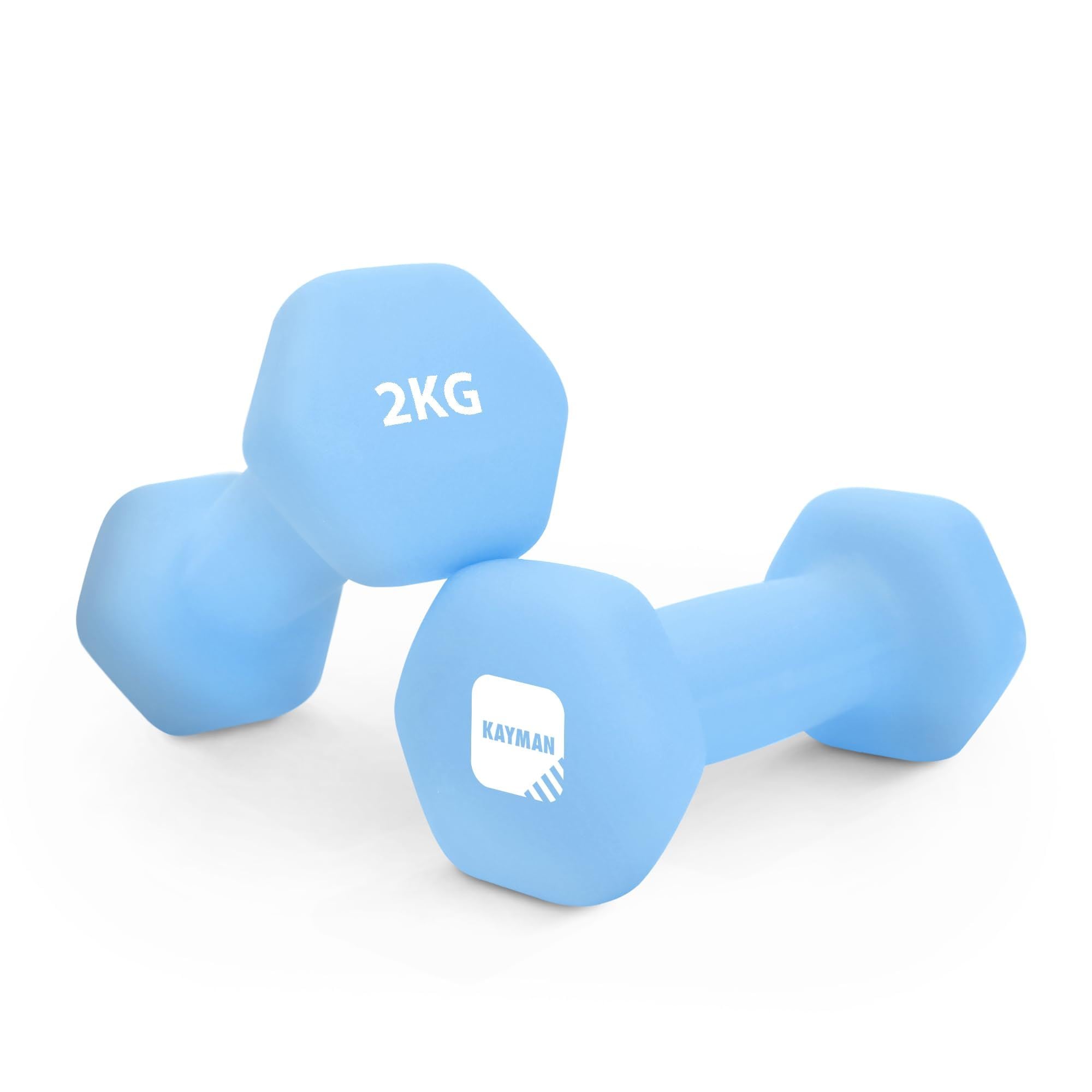 Kayman Neoprene Dumbbells Pair with Anti-Slip Grip in Light Blue
