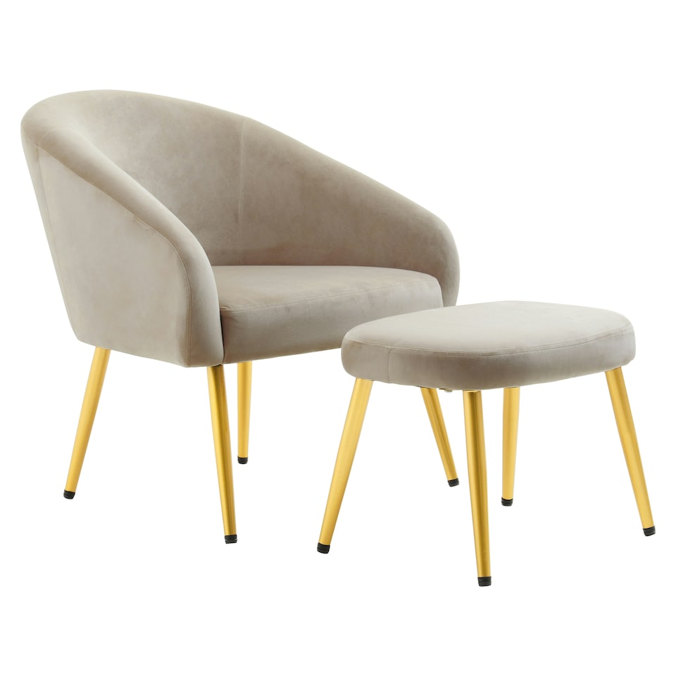 image 1 of Interiors by Premier Mink Velvet Chair with Gold Legs and Footstool, Stylish and Contemporary Accent Chair with high Footstool