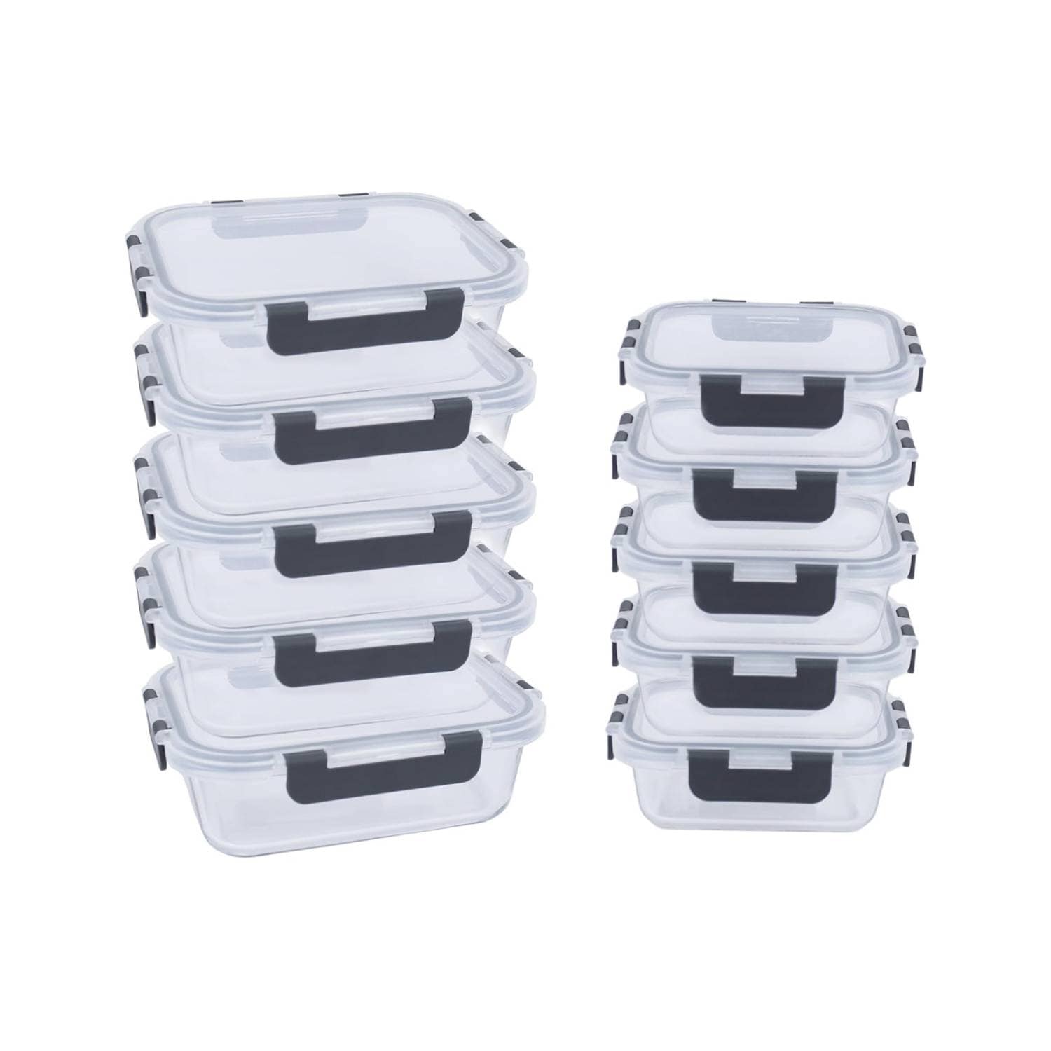 Alivio Pack of 10 Food Storage Containers, Meal Prep Containers with Leakproof Lid, Airtight Lunch Box, Microwave, Oven, Freezer & Dishwasher Glass Storage Box (Transparent, Set of 10pc)