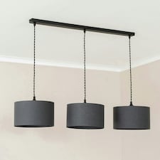 ValueLights Reni Charcoal Drum Shade 3 Drop Bar Matte Black Diner Ceiling Light with Bulbs Black