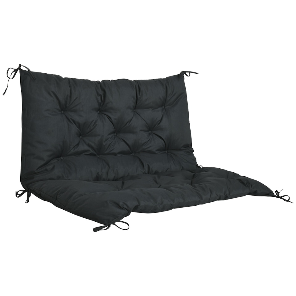 image 1 of Outsunny 2 Seater Garden Bench Cushion Outdoor Seat Pad with Ties | Black | Black | 1