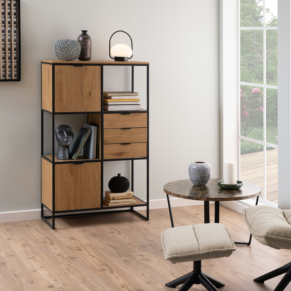 image 1 of Swindon Bookcase with 2 Doors, 3 drawers and 1 Shelves in Black