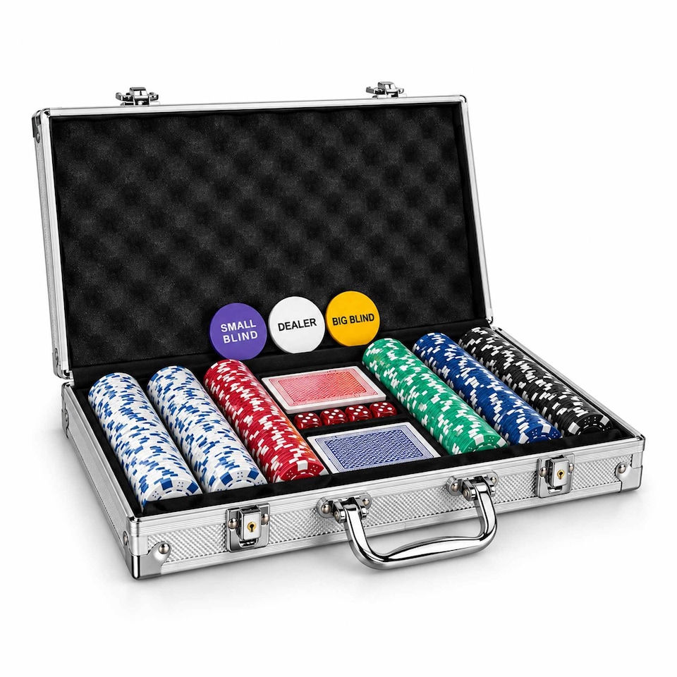 image 1 of 300 Piece Poker Set Complete Casino Style Case Chips Cards Dice Gaming Set